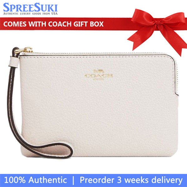 Coach Small Wristlet Pebbled Leather Corner Zip Wristlet Chalk Off White # CP483