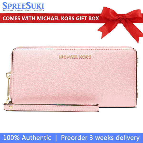 Michael Kors Long Wallet Jet Set Continental Wristlet Wallet Powder Blush Blush Pink # 35T7GTVE7L