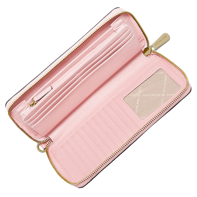 Michael Kors Long Wallet Jet Set Continental Wristlet Wallet Powder Blush Blush Pink # 35T7GTVE7L