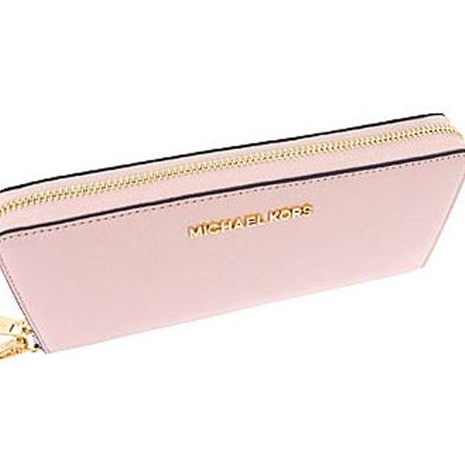 Michael Kors Long Wallet Jet Set Continental Wristlet Wallet Powder Blush Blush Pink # 35T7GTVE7L