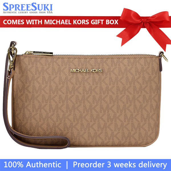 Michael Kors Jet Set Small Signature Logo Convertible Wristlet Camel Brown # 35T4GTVW5B