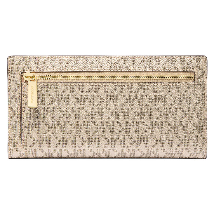 Michael Kors Carson Large Metallic Signature Logo Wallet Pale Gold # 35S5G2ZE7M
