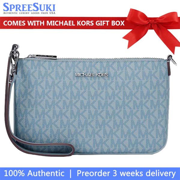 Michael Kors Jet Set Small Signature Logo Convertible Wristlet Pale Ocean Blue # 35T5STVW5B