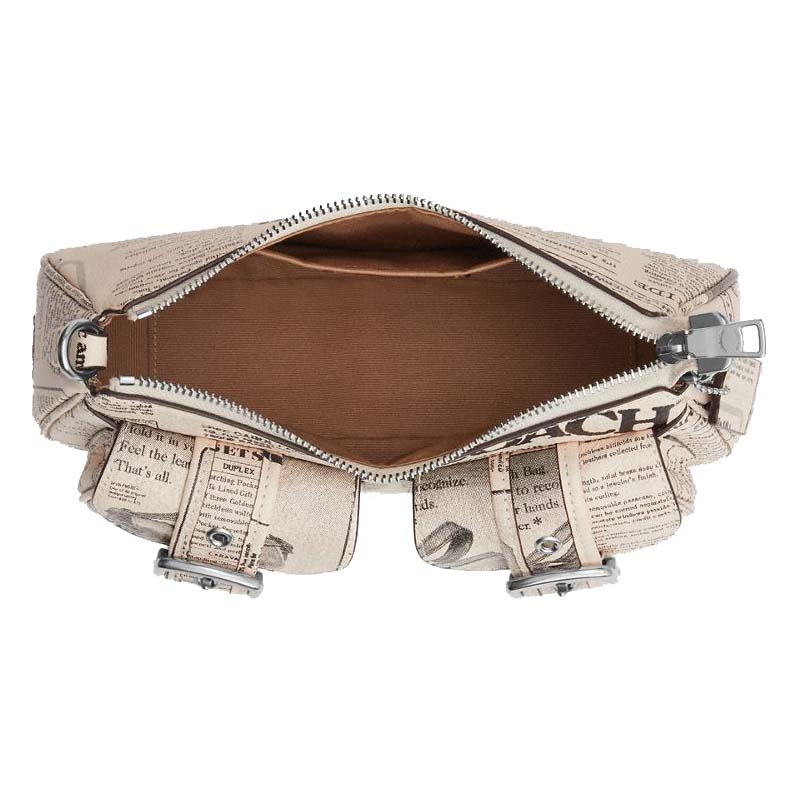 Coach Ashton Shoulder Bag With Newspaper Print Silver Chalk Multi White # CDC12