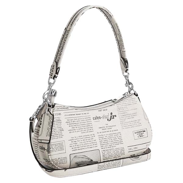 Coach Ashton Shoulder Bag With Newspaper Print Silver Chalk Multi White # CDC12