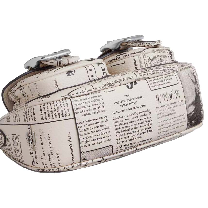 Coach Ashton Shoulder Bag With Newspaper Print Silver Chalk Multi White # CDC12