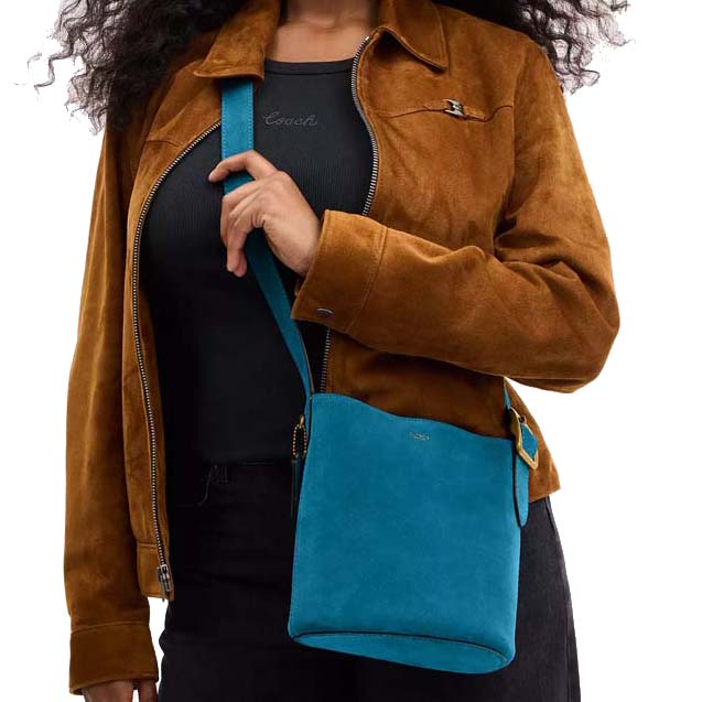 Coach Bleecker Bucket Bag 21 Dark Brass Sea Blue Aqua Blue # CCW84