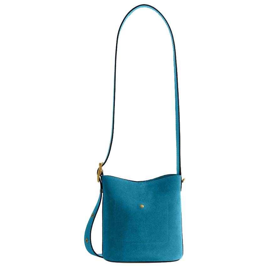 Coach Bleecker Bucket Bag 21 Dark Brass Sea Blue Aqua Blue # CCW84