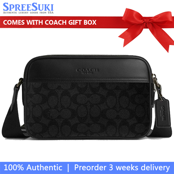 Coach Men Graham Crossbody Signature Canvas Sling Charcoal Black # CV921