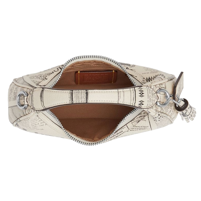 Coach Carmen Mini Crossbody Bag With Newspaper Print Silver Chalk Multi Off White # CDB86