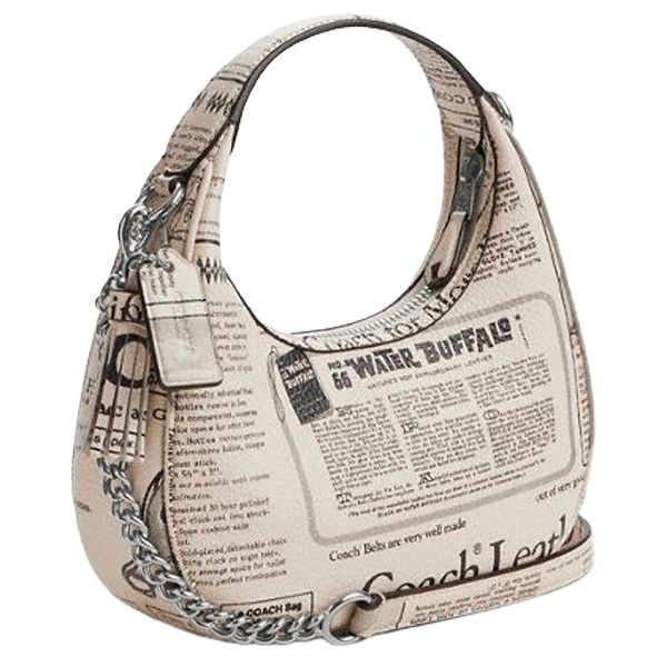 Coach Carmen Mini Crossbody Bag With Newspaper Print Silver Chalk Multi Off White # CDB86