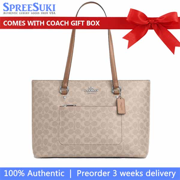 Coach Station Tote Bag In Signature Canvas Silver Sand Taupe Beige # CCD69