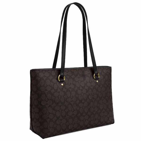 Coach Station Tote Bag In Signature Canvas Walnut Black # CCD69