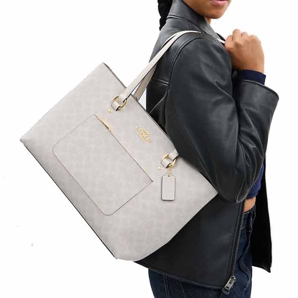 Coach Station Tote Bag In Signature Canvas White Chalk Off White # CCD69