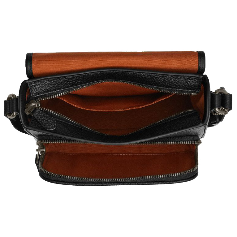 Coach Sullivan Flap Crossbody Bag In Signature Canvas Tan Black Brown # CZ396