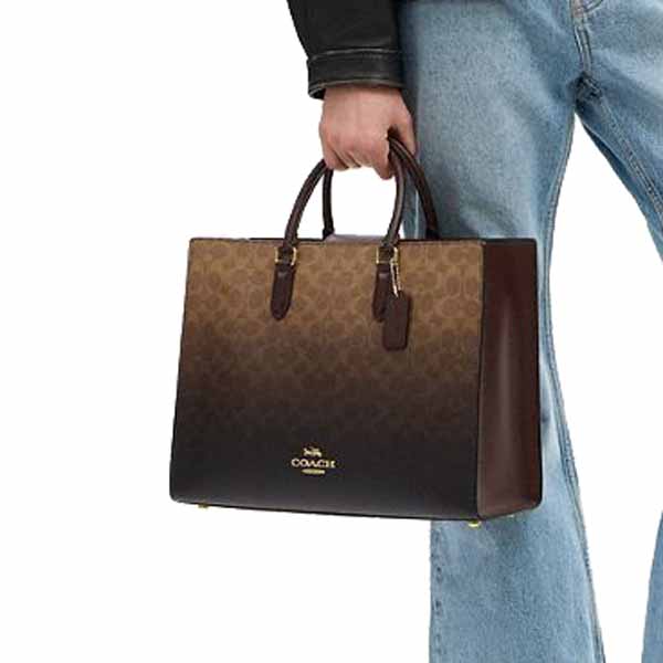 Coach Maggie Tote Bag In Ombre Signature Canvas Brown Dark Brown # CDY26