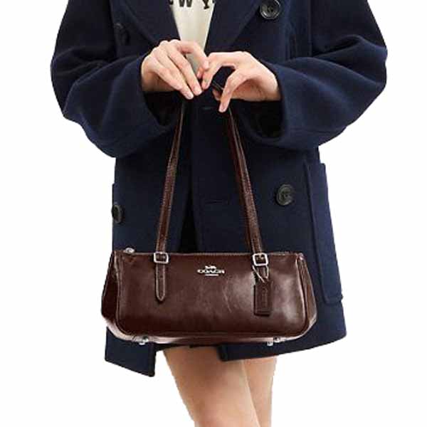 Coach Asher Shoulder Bag Silver Maple Dark Brown # CBJ05