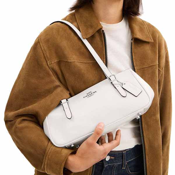 Coach Asher Shoulder Bag Silver Chalk White # CBJ05