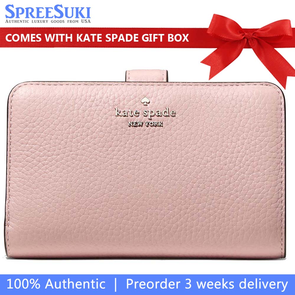 Kate Spade Medium Wallet Lena Pebbled Leather Medium Compact Bifold Wallet Tutu Pink Light pink # KH787