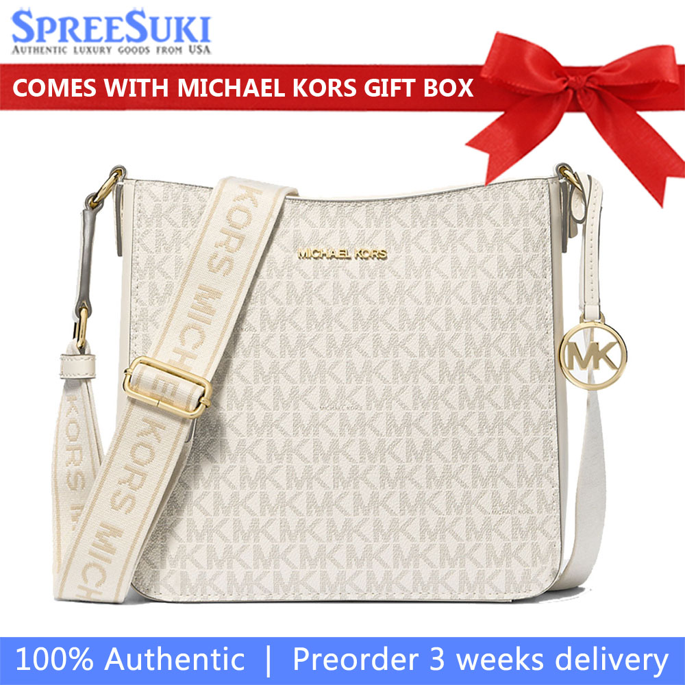 Michael Kors Jet Set Travenuel Small Signature Logo Messenger Bag Light Cream Multi # 35S5GTVC1B