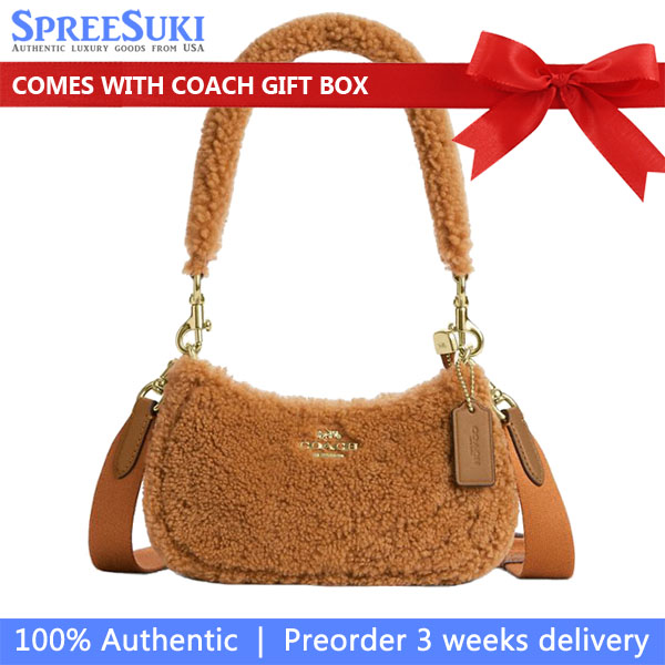 Coach Teri Mini Crossbody Bag In Shearling Dark Natural Honey Brown # CDA84