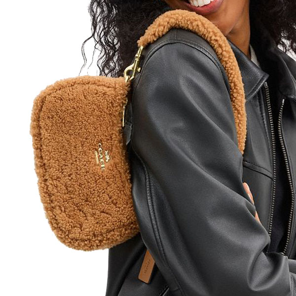 Coach Teri Mini Crossbody Bag In Shearling Dark Natural Honey Brown # CDA84