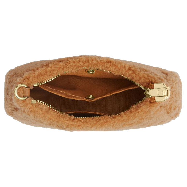 Coach Teri Mini Crossbody Bag In Shearling Dark Natural Honey Brown # CDA84
