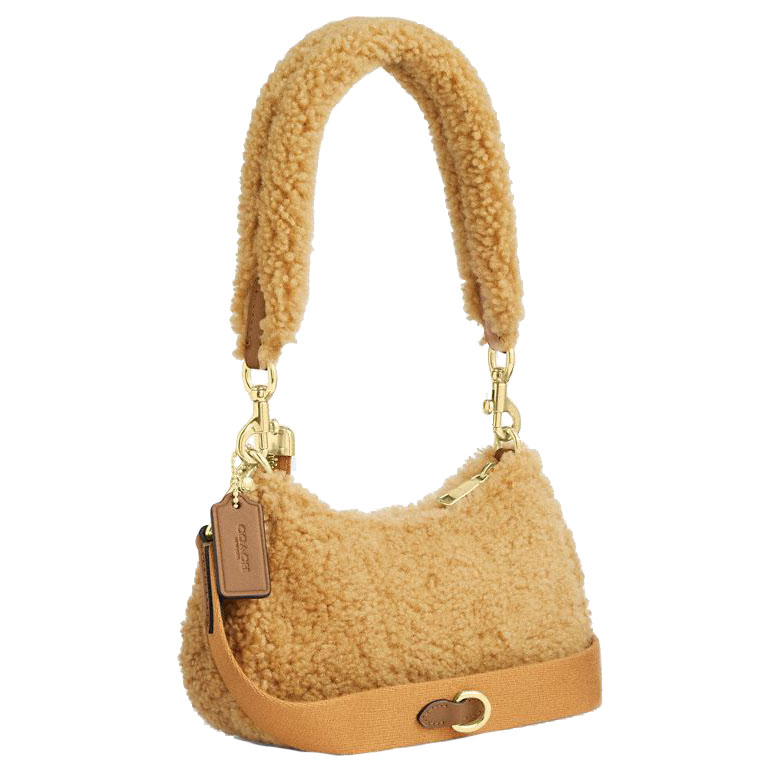 Coach Teri Mini Crossbody Bag In Shearling Dark Natural Honey Brown # CDA84