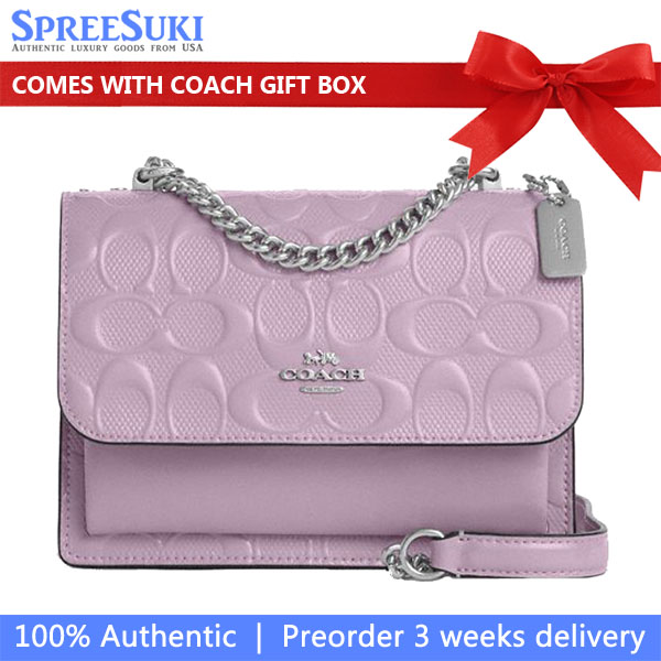 Coach Mini Klare Crossbody Bag In Signature Leather Silver Light Violet Light Purple # CDB11