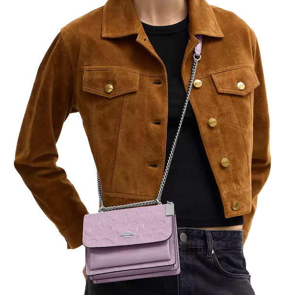 Coach Mini Klare Crossbody Bag In Signature Leather Silver Light Violet Light Purple # CDB11