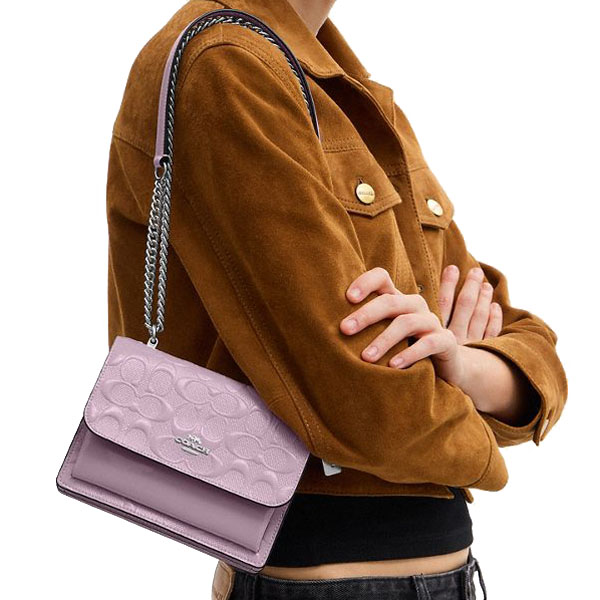 Coach Mini Klare Crossbody Bag In Signature Leather Silver Light Violet Light Purple # CDB11