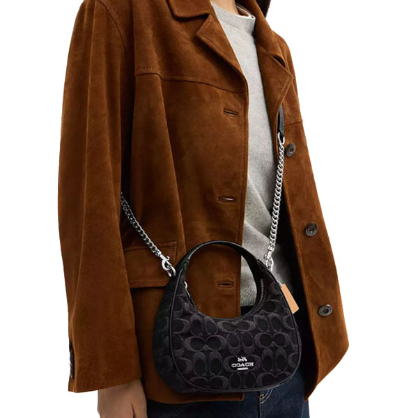 Coach Carmen Mini Crossbody Bag In Signature Denim Silver Black # CCZ47