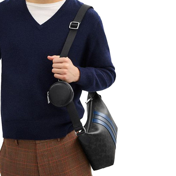 Coach Small Finn Crossbody Bag With Pouch In Signature Canvas With Varsity Stripe Silver Black Multi # CDC62