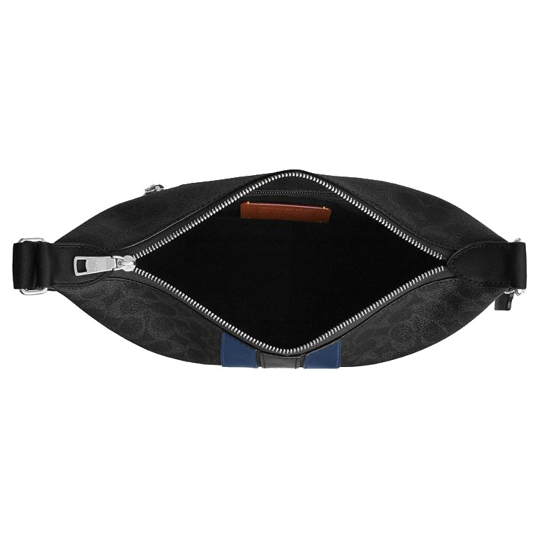 Coach Small Finn Crossbody Bag With Pouch In Signature Canvas With Varsity Stripe Silver Black Multi # CDC62