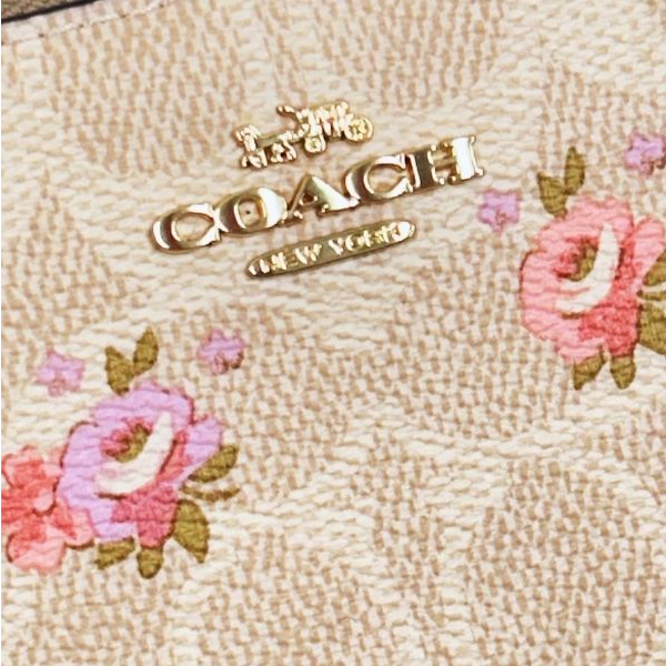 Coach Long Zip Around Wallet In Signature Canvas With Floral Print Sand Multi Beige # CAR06