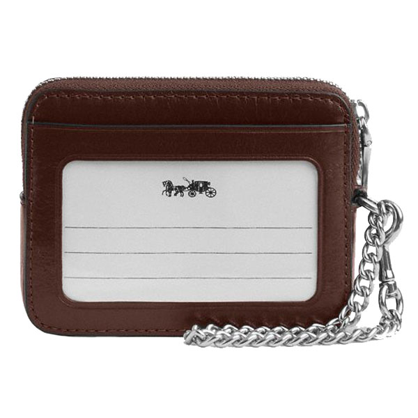 Coach Zip Card Case With Quilting Silver Maple Dark Red # CEC51