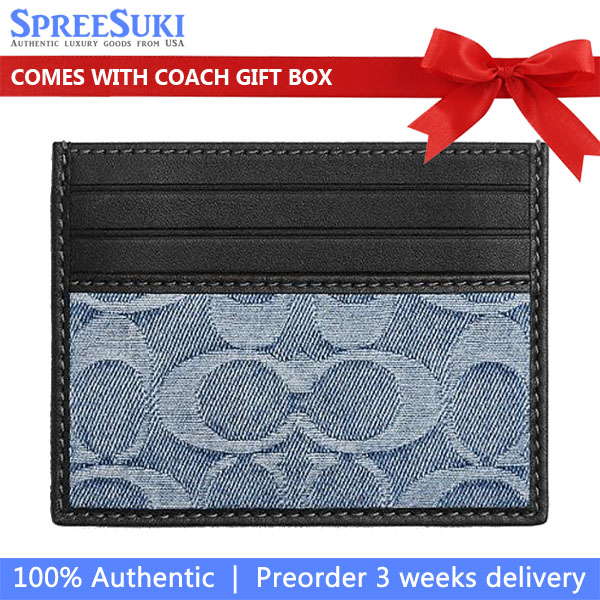 Coach Slim Id Card Case In Loved Signature Denim Light Indigo Blue Denim # CEB87