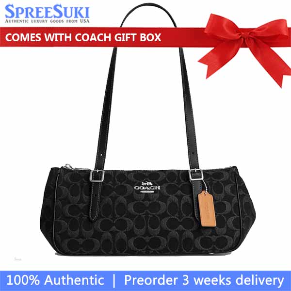 Coach Asher Shoulder Bag In Signature Denim Silver Black # CDB92