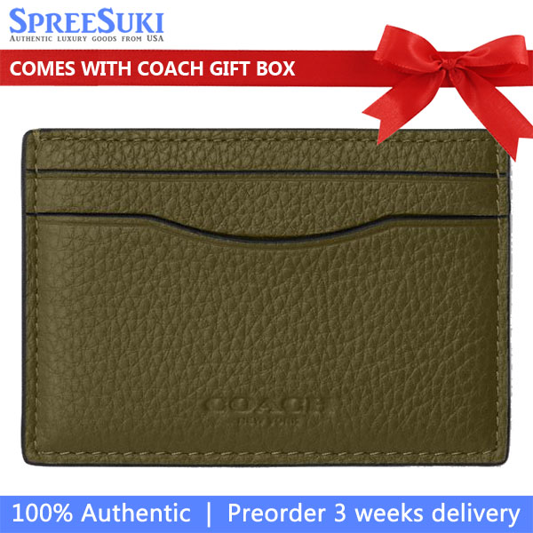 Coach Card Case With Money Clip Silver Olive Army Green # CCF97