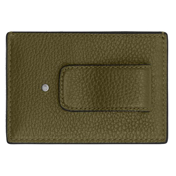 Coach Card Case With Money Clip Silver Olive Army Green # CCF97