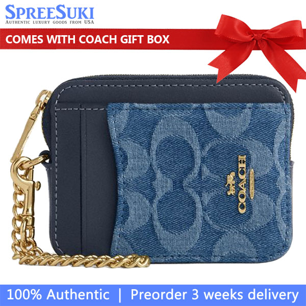 Coach Zip Card Case In Signature Denim Indigo Blue Denim # CDM29