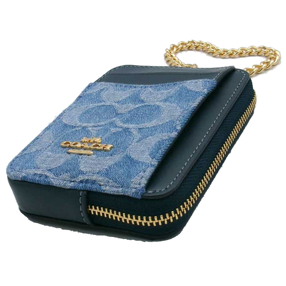 Coach Zip Card Case In Signature Denim Indigo Blue Denim # CDM29