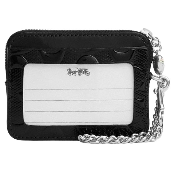 Coach Zip Card Case In Signature Leather With Heart Charm Silver Black # CDY73