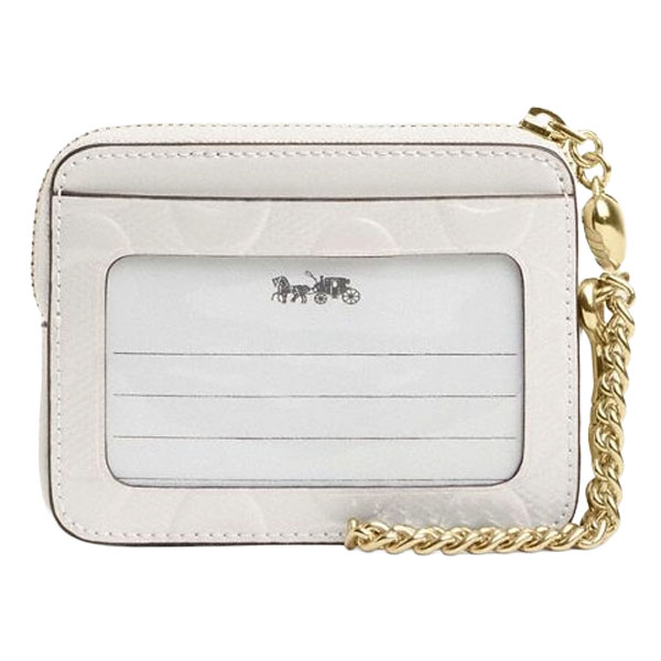 Coach Zip Card Case In Signature Leather With Heart Charm Chalk White # CDQ15