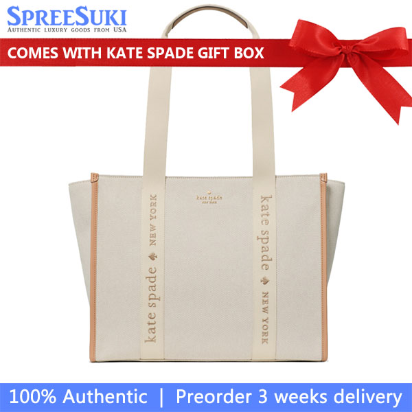 Kate Spade Kip Canvas Large Tote Light Fawn Multi Cream # KG765