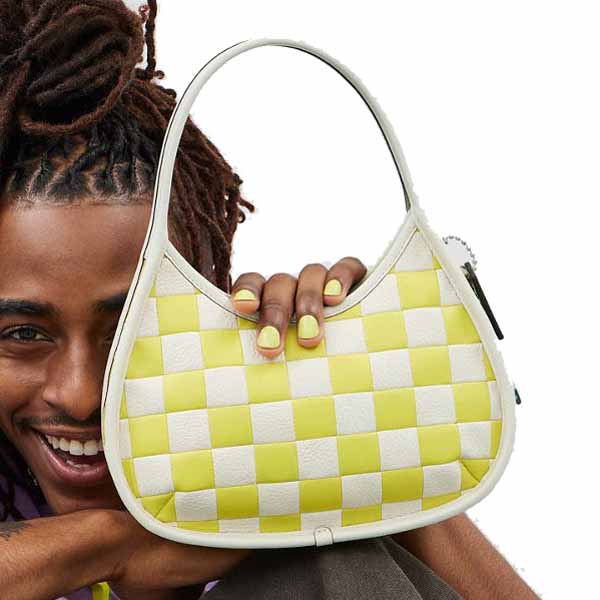 Coach Ergo Bag In Checkerboard Upcrafted Leather Bright Yellow Chalk Off White # CK535