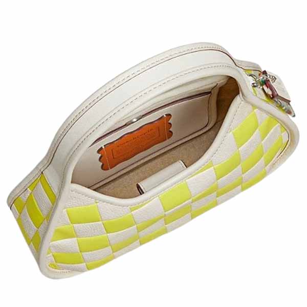Coach Ergo Bag In Checkerboard Upcrafted Leather Bright Yellow Chalk Off White # CK535