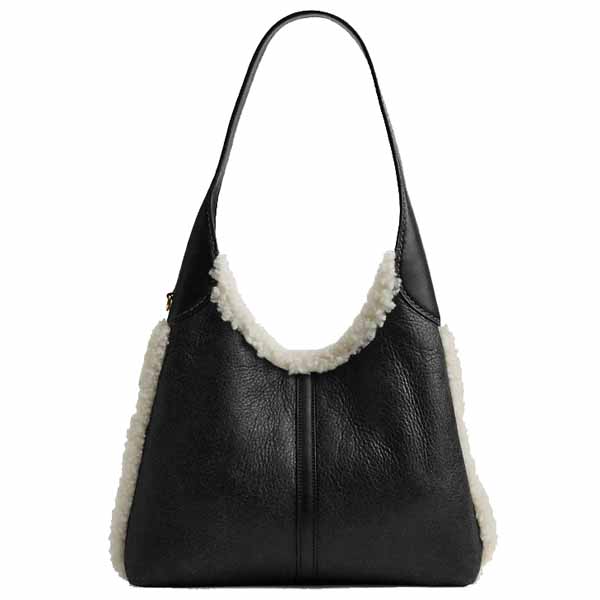 Coach Brooklyn Shoulder Bag 28 In Shearling Brass Black Natural # CCC16