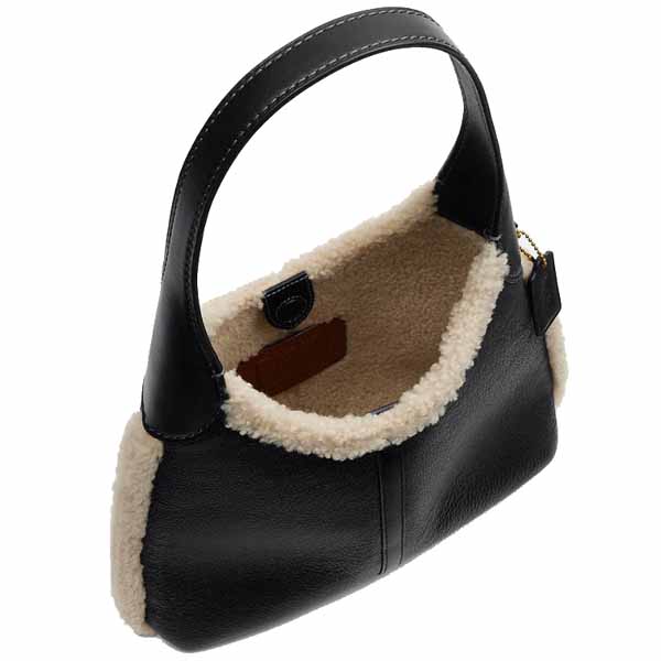 Coach Brooklyn Shoulder Bag 28 In Shearling Brass Black Natural # CCC16