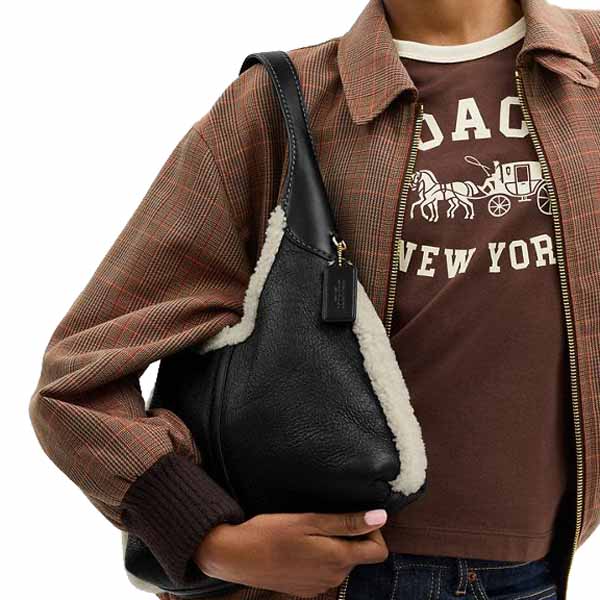 Coach Brooklyn Shoulder Bag 28 In Shearling Brass Black Natural # CCC16